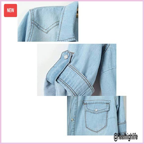 Women's 3/4 Sleeve Denim Crop Top Tie Knot Cardigan Shirt - Picture 6 of 8